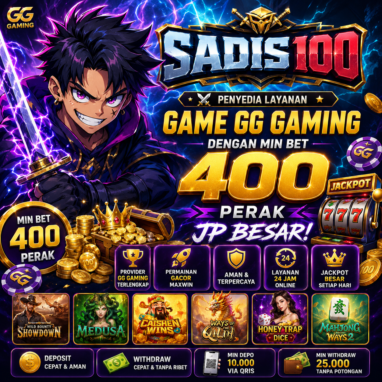 SADIS100 ⚔️ Penyedia Layanan Game GG Gaming Dengan Min Bet 400 Perak Jp Besar